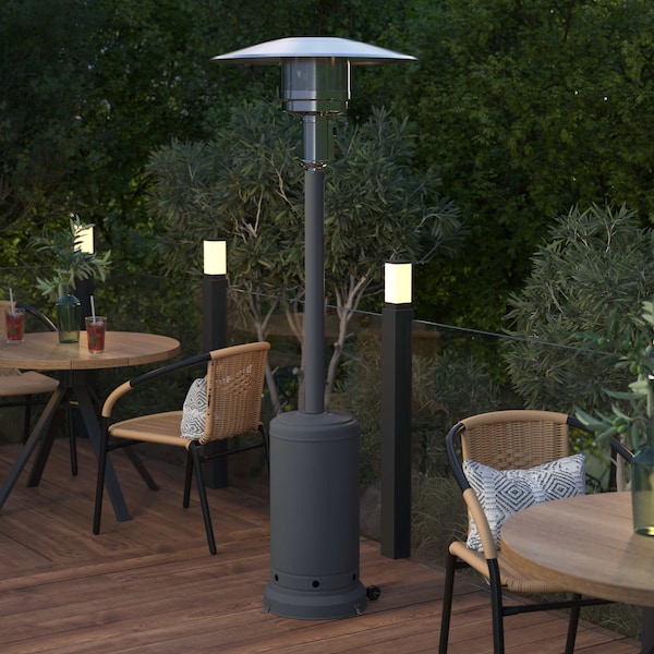 Flash Furniture Sol Patio Outdoor Heating-Slate Gray Stainless Steel 40,000 BTU Propane Heater w/Wheels, 7.5Ft Tall NAN-HSS-AGH-GY-GG - main